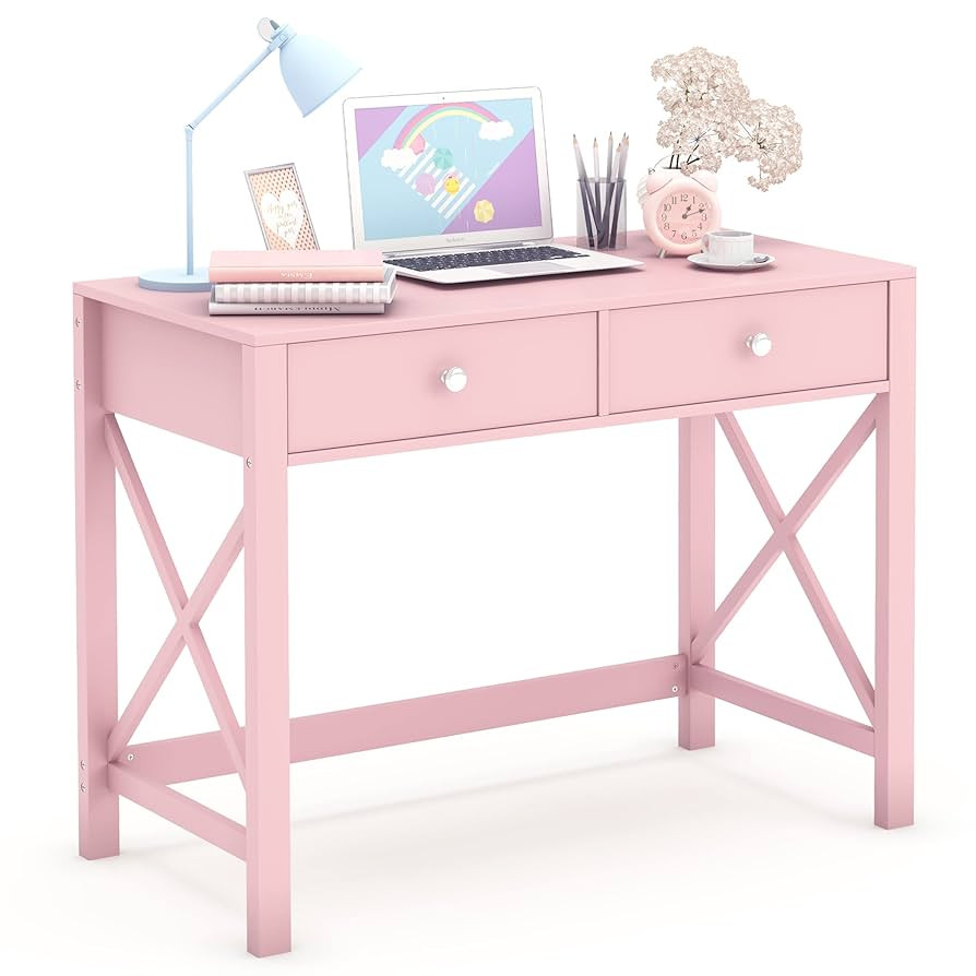 WiberWi Home Office Desk with Drawers, Modern Writing Computer Desk for Bedroom, Small Pink Makeu... | Amazon (US)