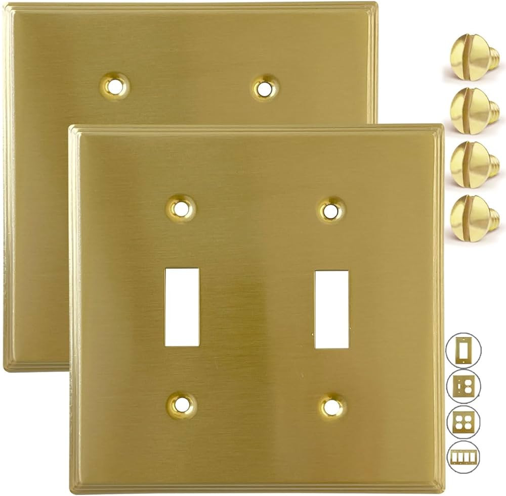STANDARD SIZE Modern Metal Gold Gold Double Toggle Light Switch Covers Wall Plate Wallplate Decor... | Amazon (US)