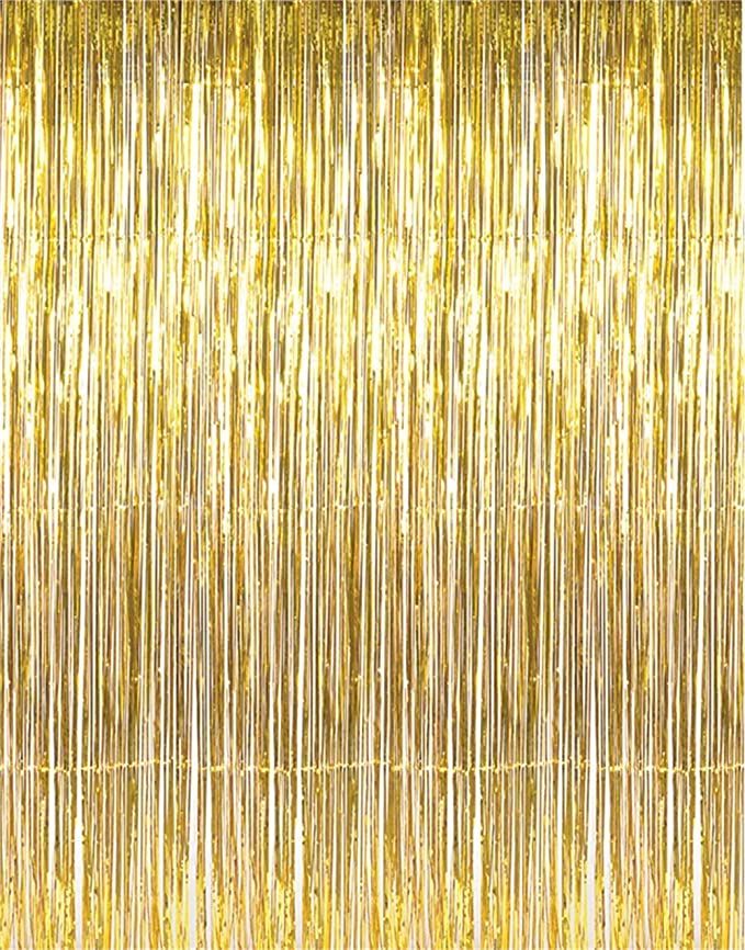 6.5Ft Metallic Tinsel Foil Fringe Curtains Gold Foil Curtains Backdrop for Parties Photo Backgrou... | Amazon (US)