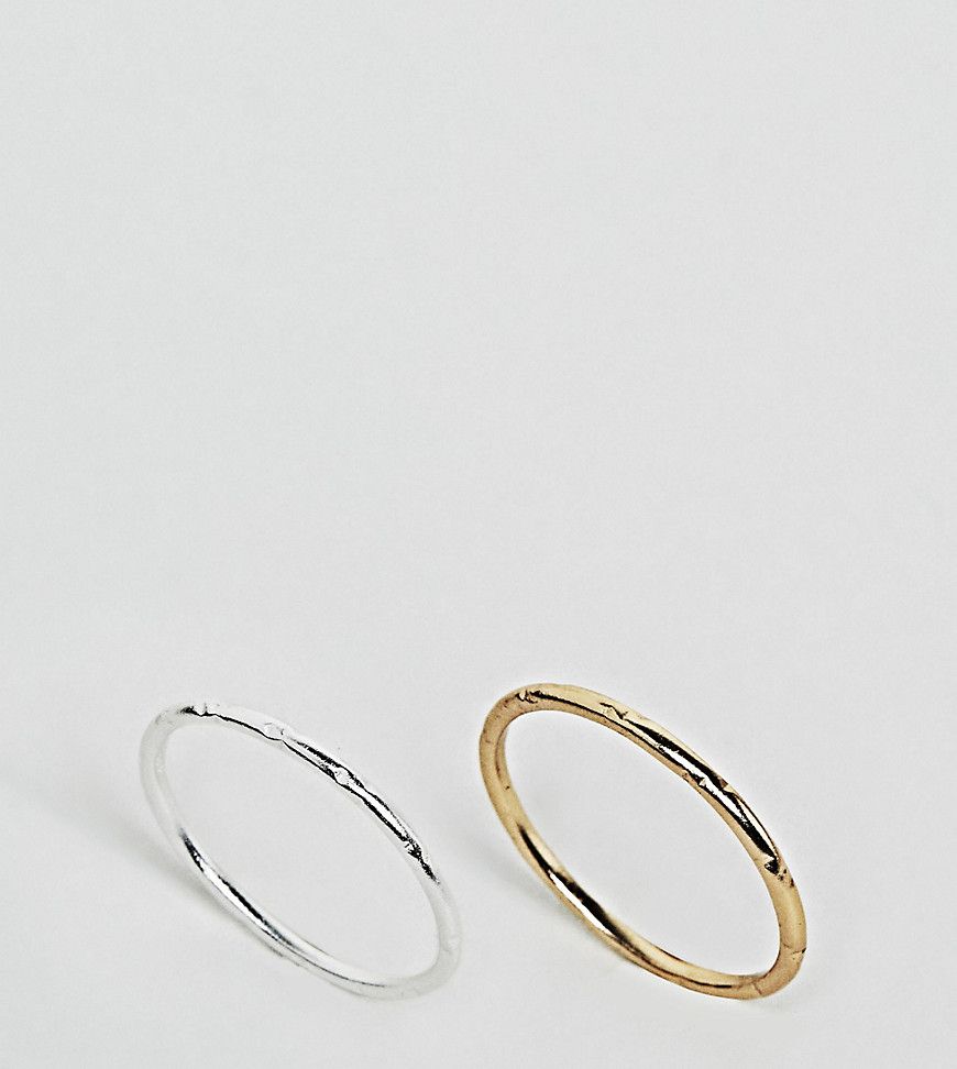 ASOS - Ringe mit eingeätztem Design mit Goldbeschichtung und aus Sterlingsilber im 2er-Set - Mehrfarbig | Asos DE