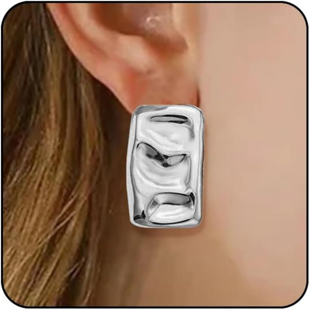 Amazon.com: Gold Statement Earrings for Women Silver Geometric Dangle Earrings Chunky Gold Earrin... | Amazon (US)