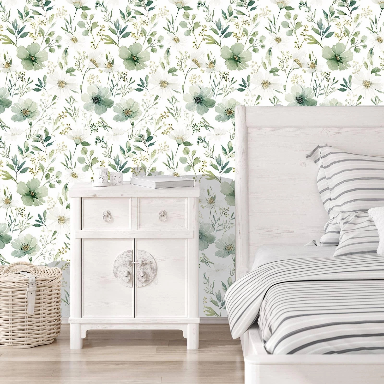 Akodm Sage Green Floral Peel and Stick Wallpaper 17.7" x 118", & White  | eBay | eBay US