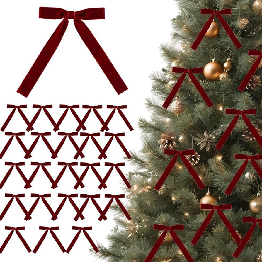 24 Pieces Mini Burgundy Red Velvet Bow 3.9 x 5.9 Inches Wedding Craft Bows Birthday Tree Ornament... | Amazon (US)