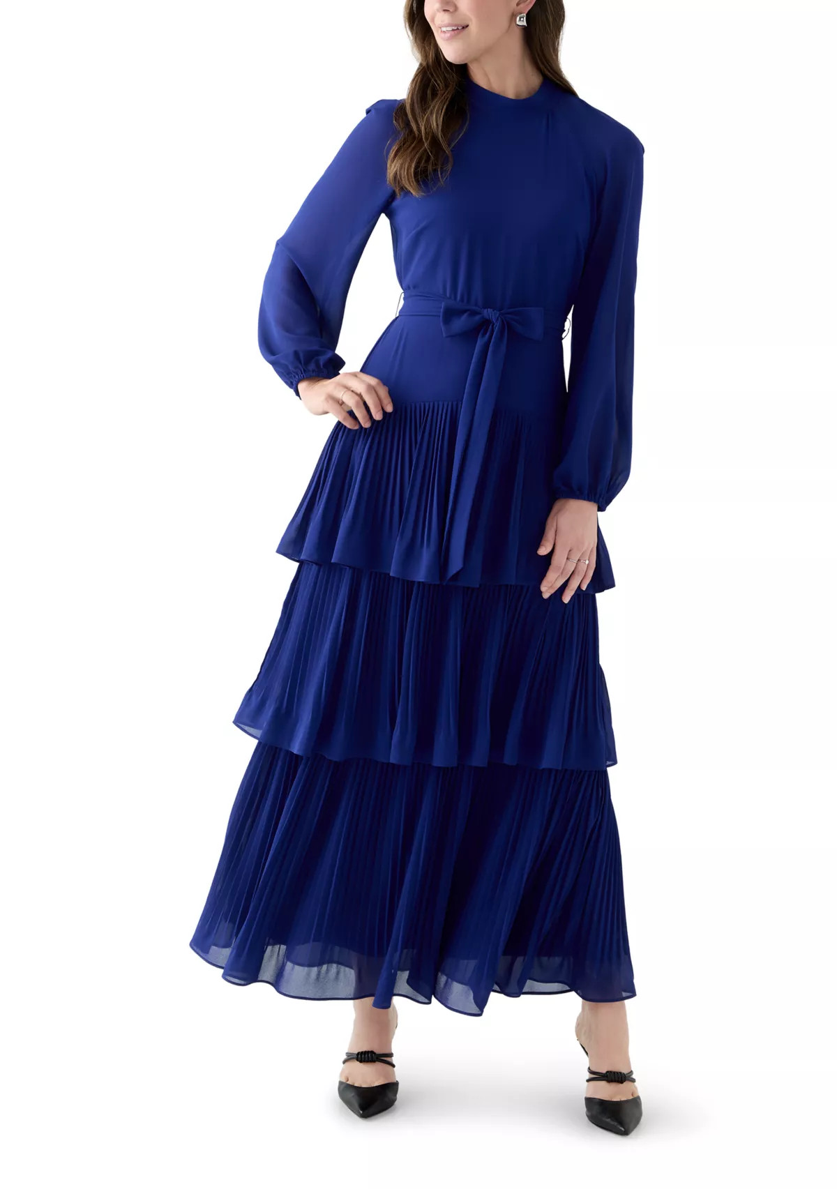 Gabby Skye OccasionWomen's Long Sleeve Mock Neck Solid Chiffon Gown | Belk