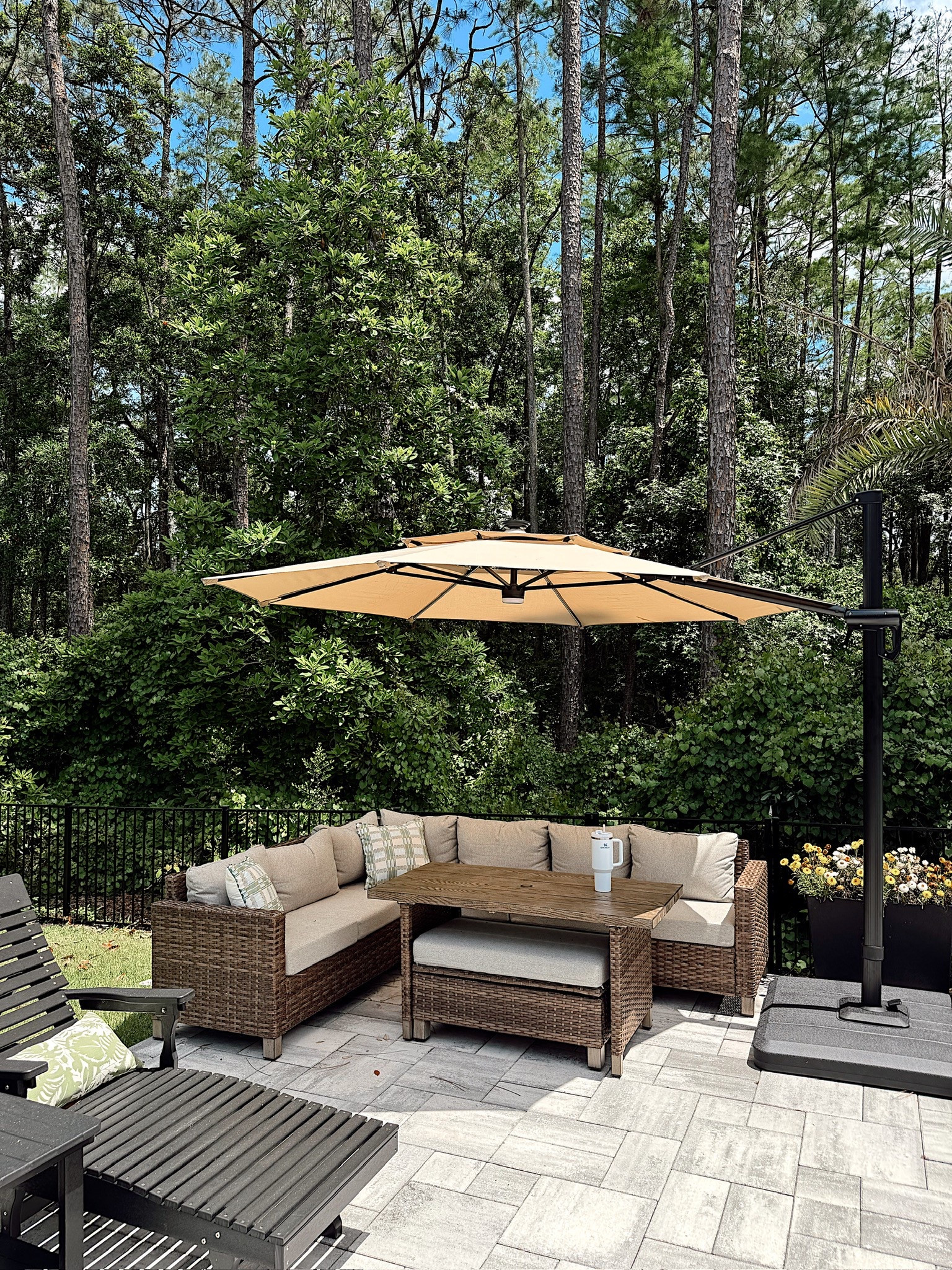 Spring patio refresh. Walmart patio set, Home Depot umbrella and Target pillows! 

#LTKFamily #LTKHome #LTKSeasonal