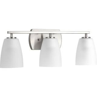 Progress Lighting Leap Collection 23 in. 3-Light Brushed Nickel Etched Glass Modern Bathroom Vani... | The Home Depot