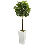 Nearly Natural Artificial 4â€™ Fiddle Leaf Tree in White Tower Planter, Green,16"D x 16"W x 4'H | Amazon (US)