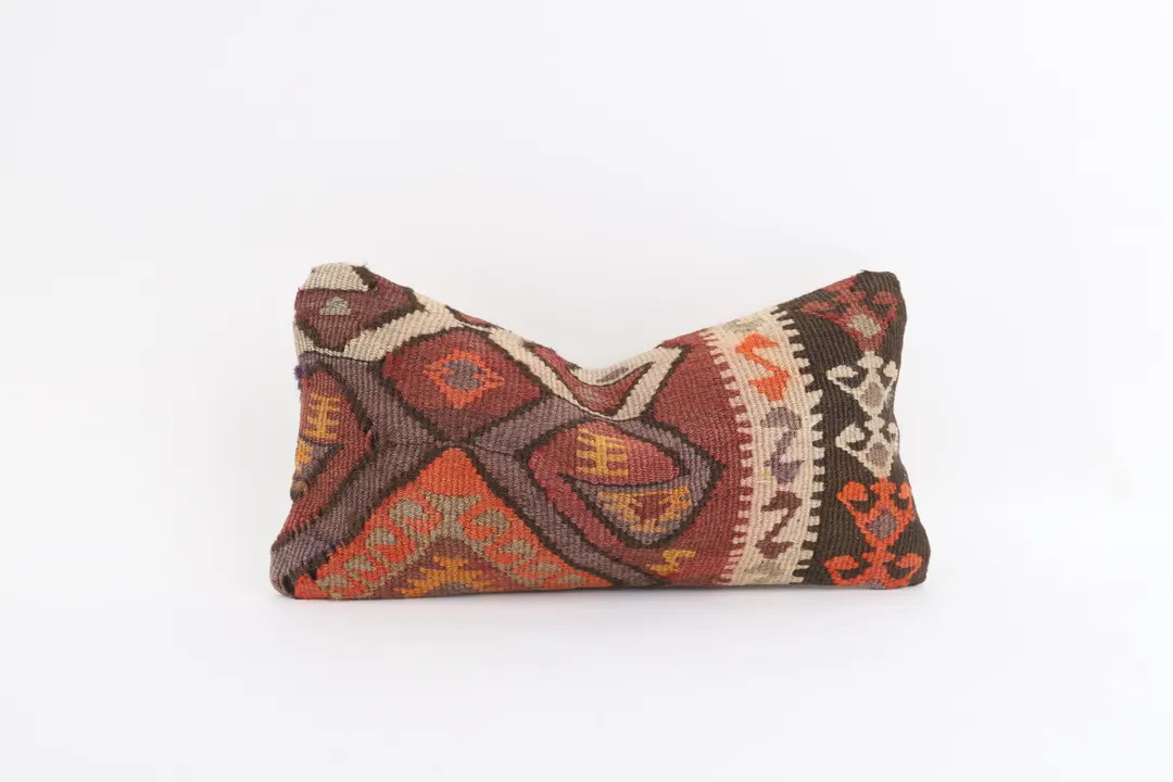 Handwoven Wool Kilim Pillow: 8x16 Turkish Lumbar Cushion Cover - Etsy | Etsy (US)