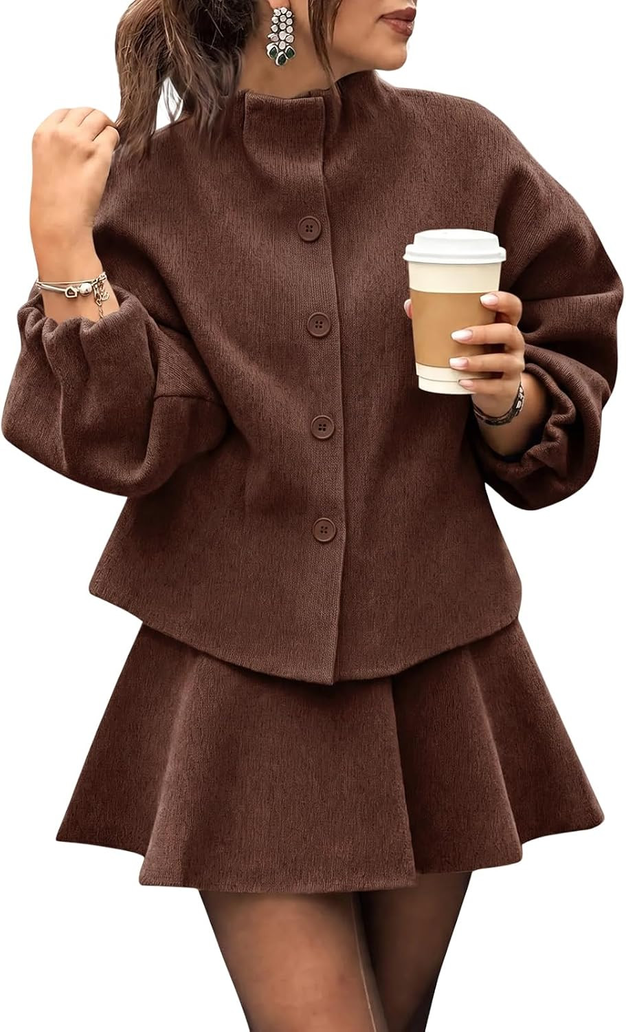 Tankaneo Womens Sweater Skirt Set 2 Piece Knit Ruffle Top and Skirt Outfits | Amazon (US)