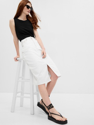 High Rise A-Line Denim Midi Skirt with Washwell | Gap (US)
