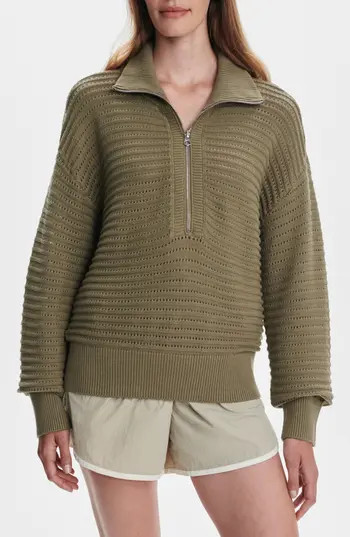 Varley Tara Pointelle Half Zip Sweater in Dusky Green at Nordstrom Rack, Size Medium | Nordstrom Rack