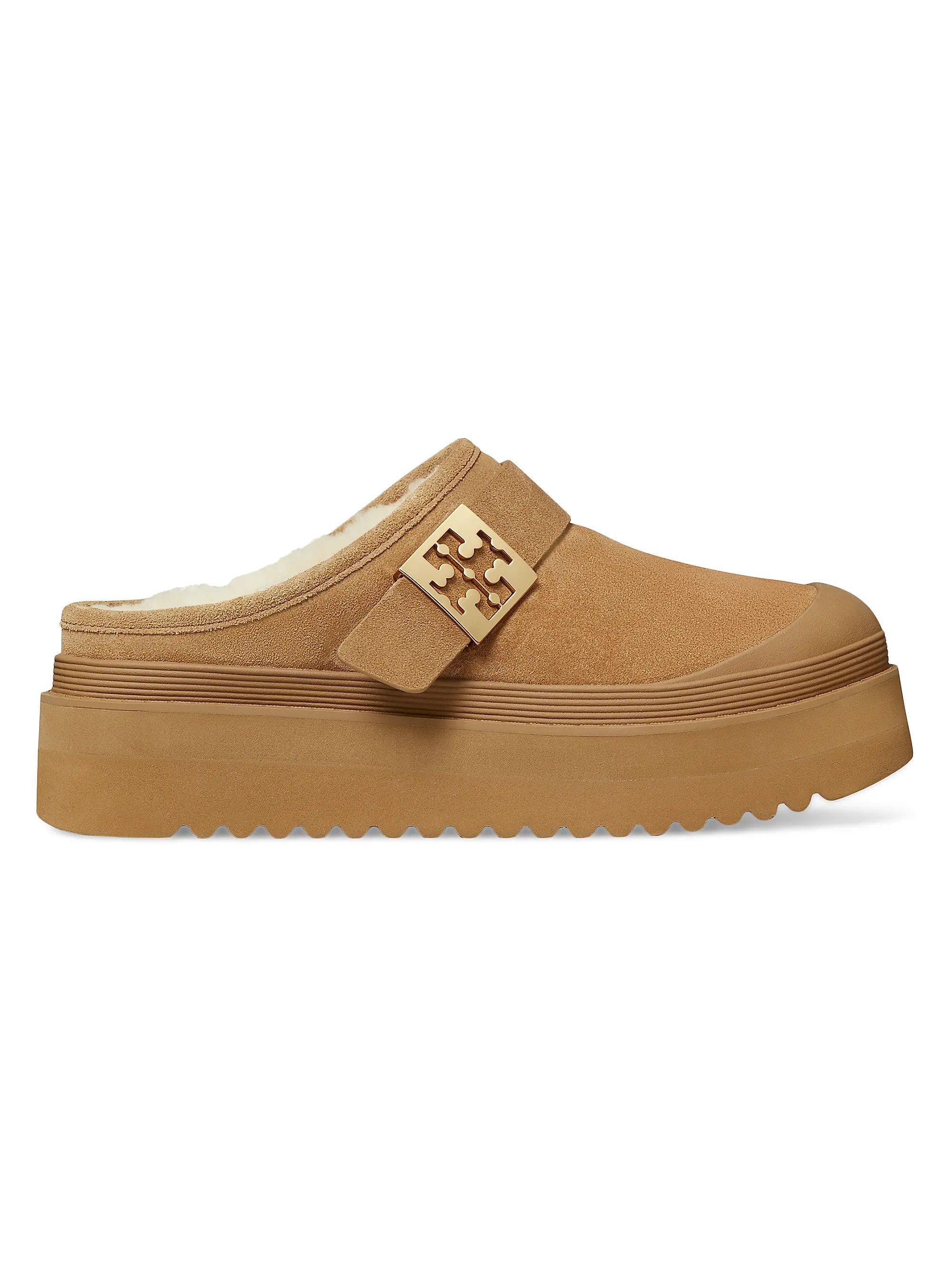 Tory Burch Mellow Shearling-Trimmed Suede Mules | Saks Fifth Avenue | Saks Fifth Avenue