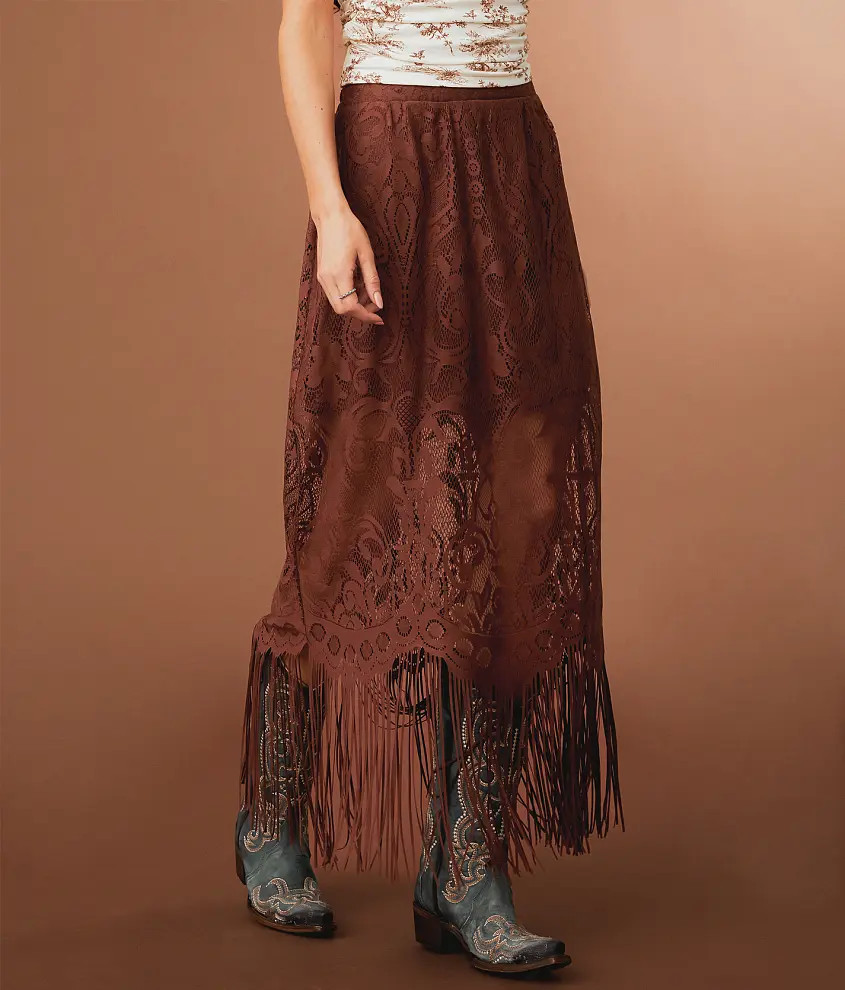 Lace Fringe Midi Skirt | Buckle