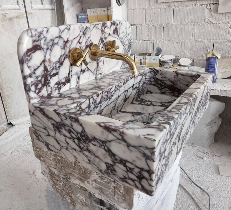 Calacatta Viola Marble Sink, Sink, Wall Mounted Sink, Farmhouse Sink, Powder Room Sink, Above-cou... | Etsy (US)