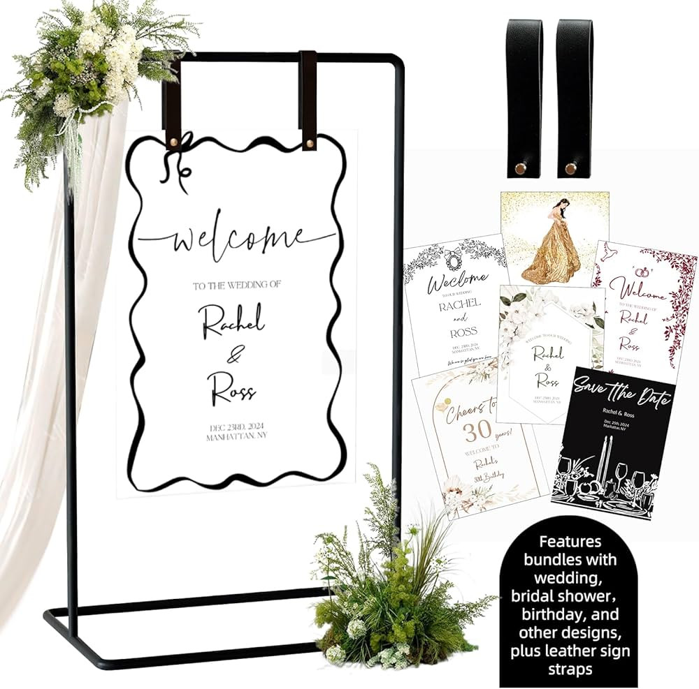 Wedding Sign Holder, Adjustable Welcome to Our Wedding Sign Stand W/Design Bundle & Leather Sign ... | Amazon (US)