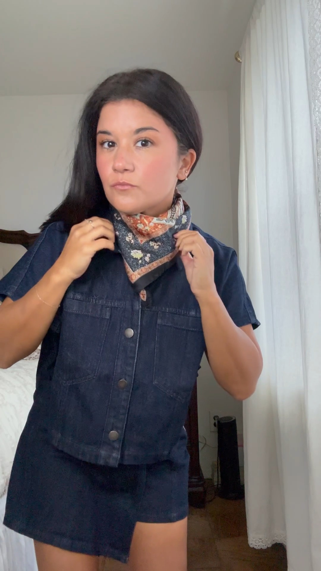 lulus fall outfit, i’m loving silk scarves right now & the dark wash of tgis set is the perfect transition to fall

#LTKootd #LTKSeasonal #LTKPetite