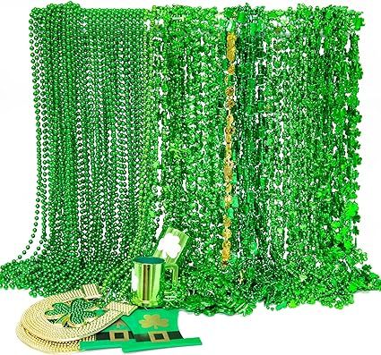 96PCS St. Patricks Day Necklace, 10 Kinds of St Patricks Beads Accessories, Metallic Irish Shamro... | Amazon (US)