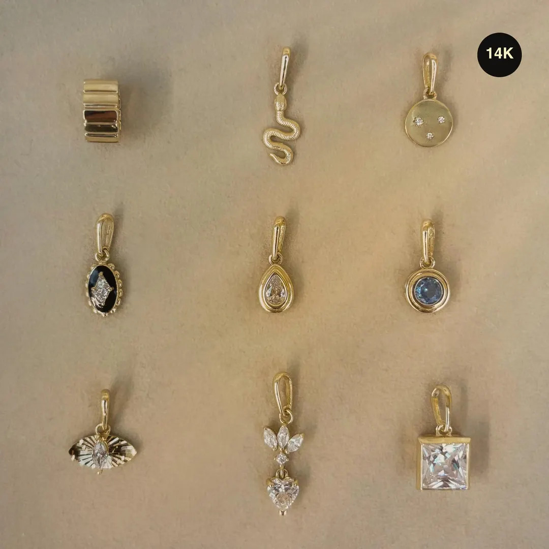 14K Solid Gold 9 Charm Removable Pendant – Bold Ring, Teardrop, Snake, Oval, Heart, Star, Marqu... | Etsy (US)