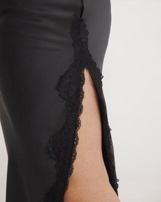 Black Satin Lace Trim Maxi Skirt | Simply Be (UK)