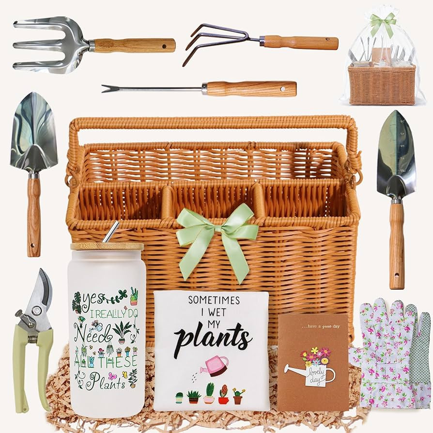 Gardening Gifts for Women 12 Pcs Garden Tools Set with Basket Heavy Duty Gardening Hand Tool with... | Amazon (US)