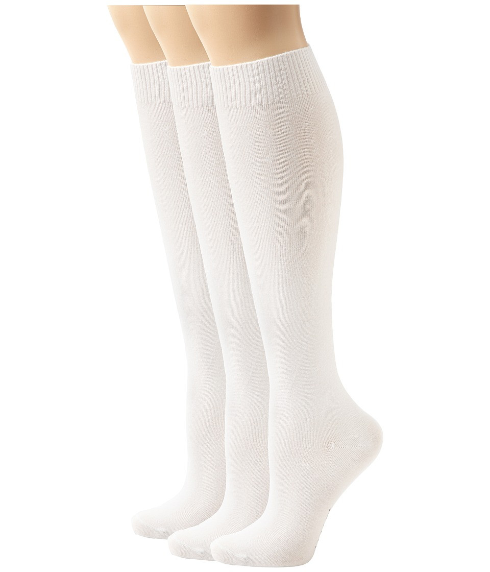 HUE - Flat Knit Knee Socks 3-Pack (White) Women's Crew Cut Socks Shoes | Zappos