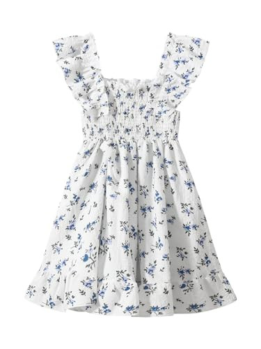 Girls Summer Dress Floral Ruffle Sleeve Swing Flowy Dresses A-line Sundress for Girls Casual Beac... | Amazon (US)