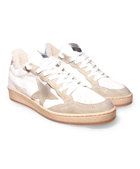 White & Gray Star Ball Leather Sneaker - Women | Zulily