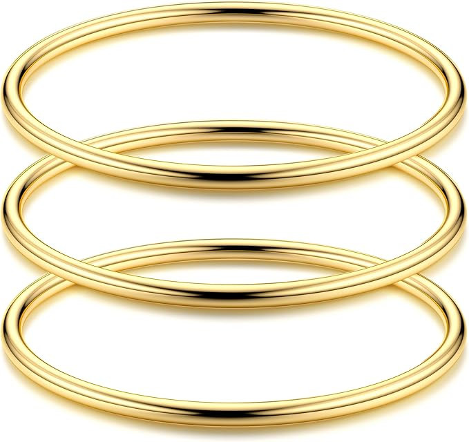 Florideco 3mm 14K Gold Bangles for Women Bangle Set Stainless Steel Stackable Glossy Thin Round B... | Amazon (US)