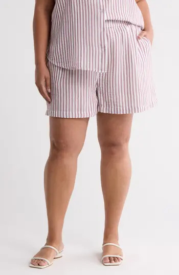 Caslon® Stripe Cotton Gauze Pull-On Shorts in Purple- White Brianne Stripe at Nordstrom Rack, Size 1X | Nordstrom Rack