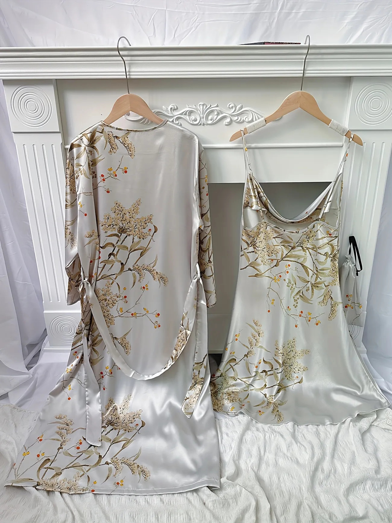 Little Cherry Print Pajamas Set, Comfy Long Sleeve Robe & Sexy Cami Mini Dress & Storage Bag, Wom... | Temu Affiliate Program