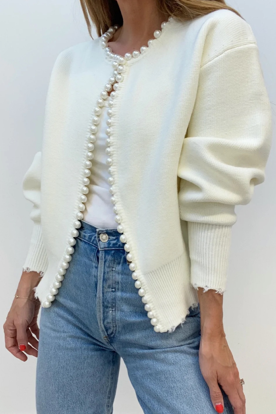 Pearl trim cardigan 

#LTKstyletip #LTKSeasonal #LTKwedding