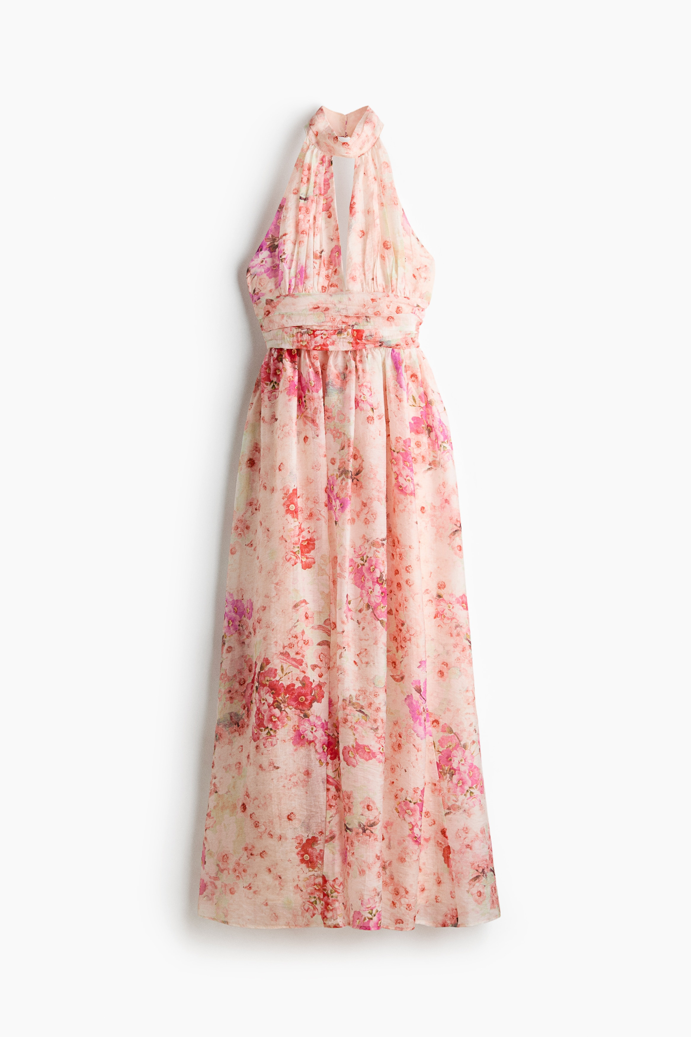 H & M - Tie-Detail Halterneck Dress - Light Pink/Floral | H&M (US + CA)