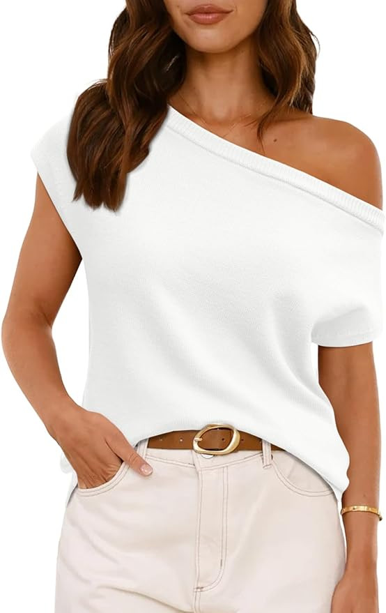 LILLUSORY Womens Summer Fashion Off The Shoulder Sweaters Vacation Trendy Going Out Tops Lightwei... | Amazon (US)