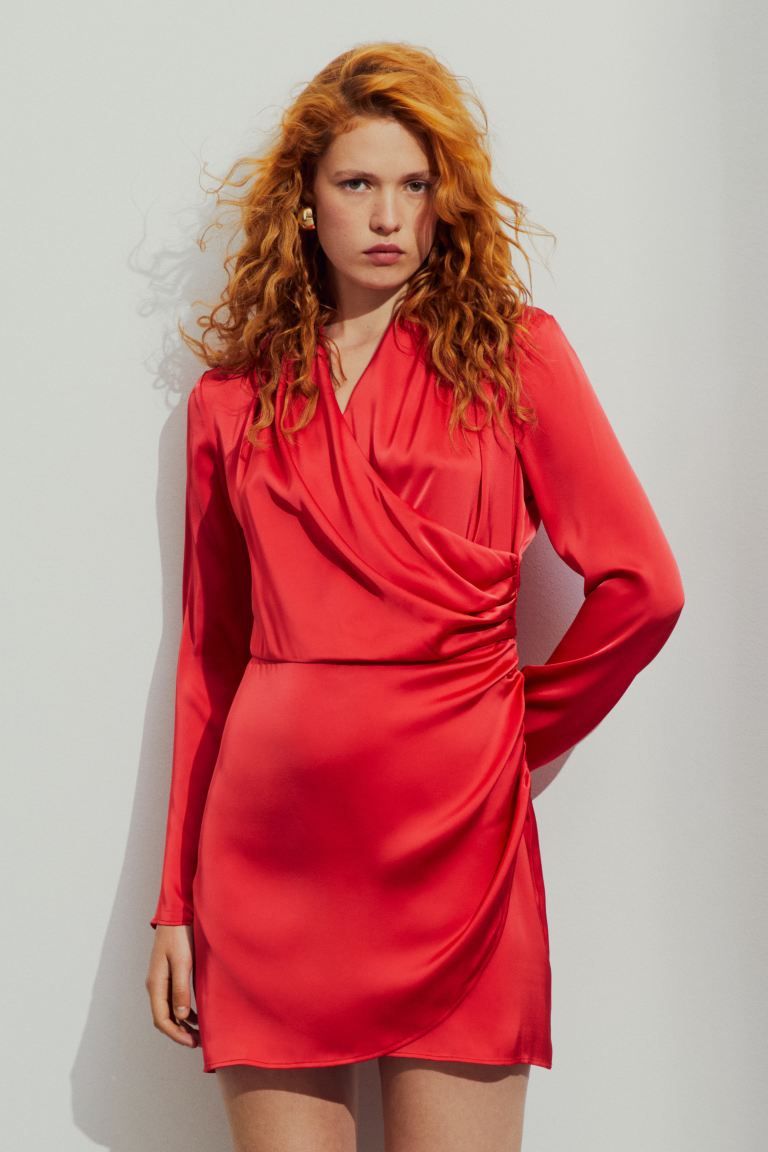 Draped Wrap Dress - Red - Ladies | H&M US | H&M (US)