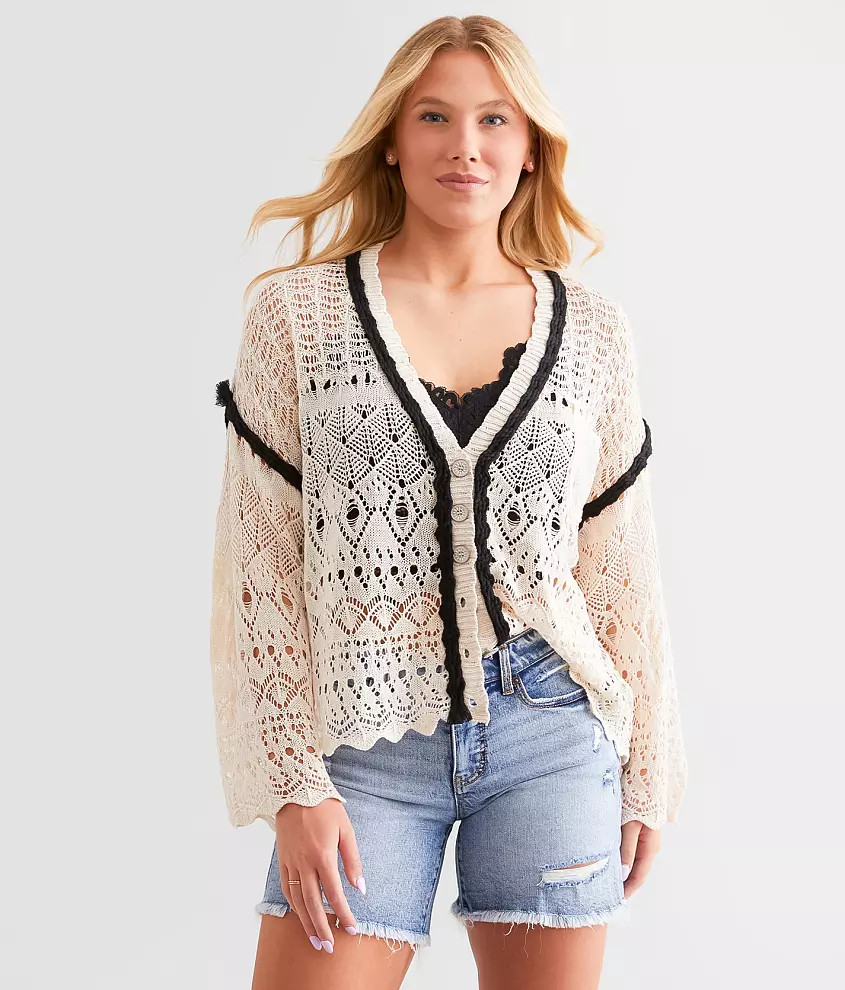 Oversized Crochet Cardigan Sweater | Buckle