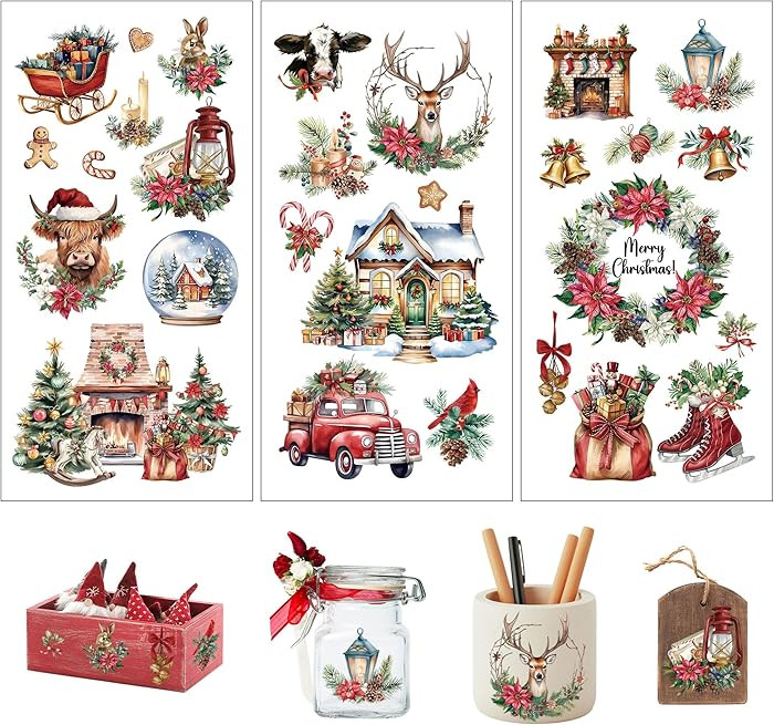 Joeyan Christmas Rub On Transfers for Crafts and Furniture,5.5''x11.4'' Farmhouse Stickers Transf... | Amazon (US)