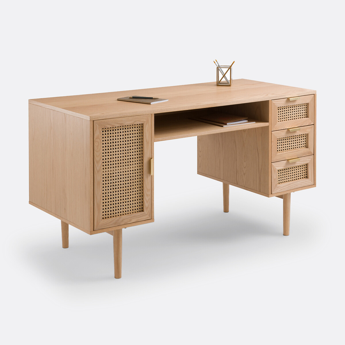 Loris Oak Veneer and Rattan Double Unit Desk | La Redoute (UK)