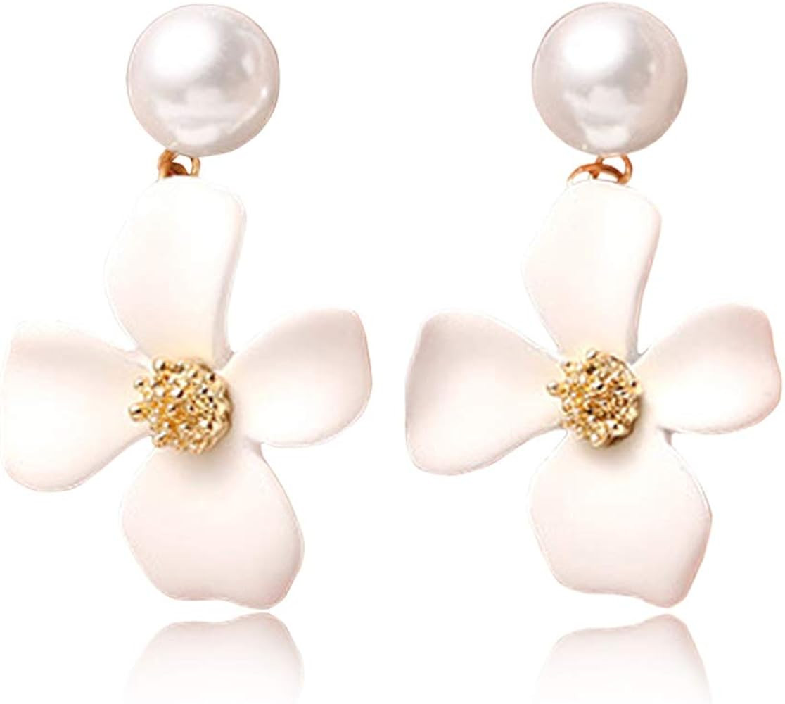 D.Rosse Boho Matte Flower Stud Earrings Chic Floral Statement Dangle Earrings With Gold Flower Bud f | Amazon (US)