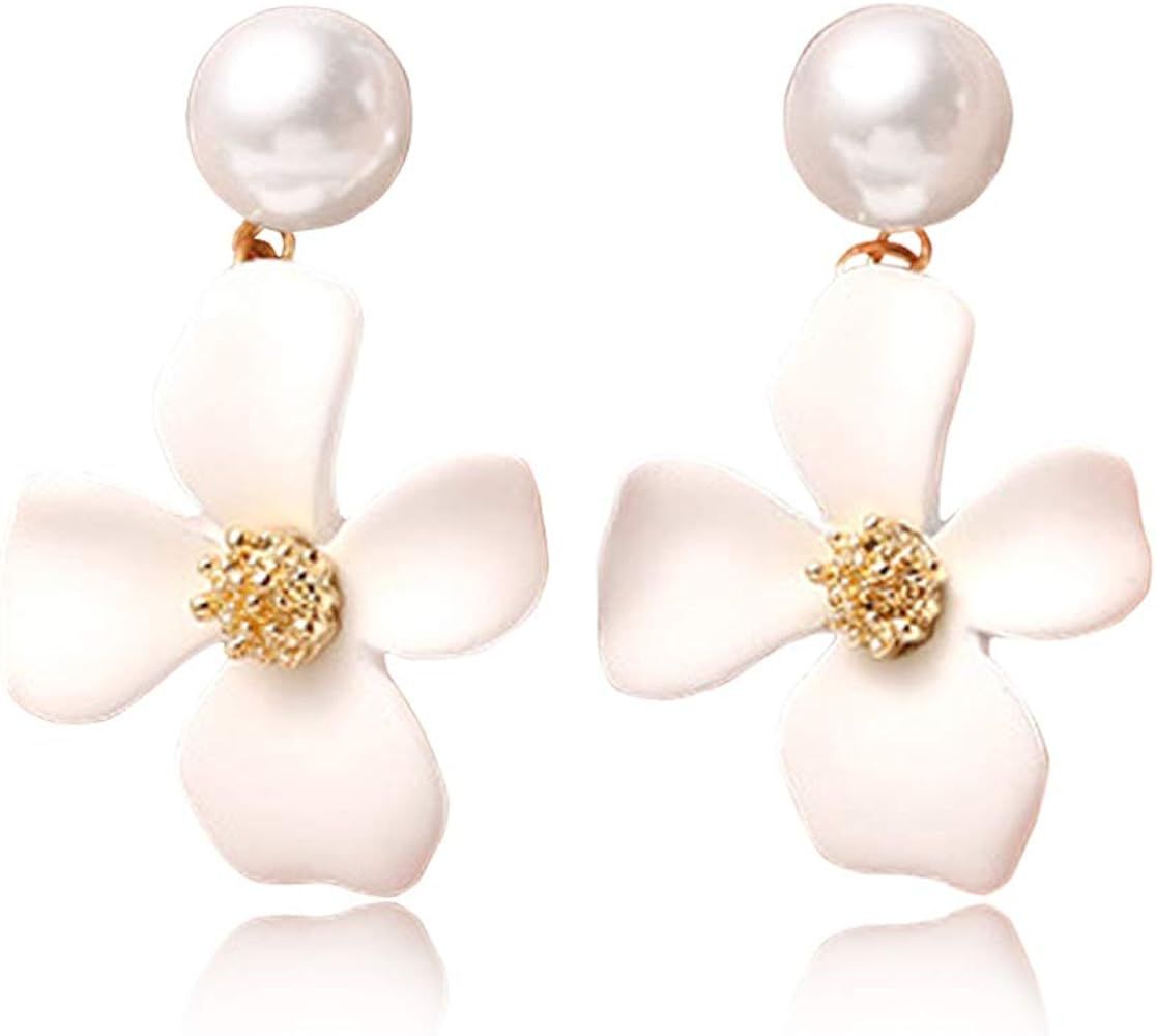 D.Rosse Boho Matte Flower Stud Earrings Chic Floral Statement Dangle Earrings With Gold Flower Bud f | Amazon (US)