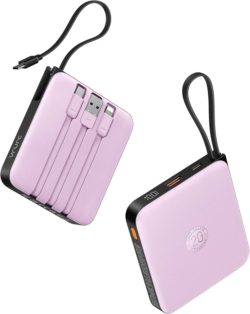 VRURC Portable Charger with Built-in Cable, 10000mAh 22.5W Fast Charging USB C Battery Pack, Cell... | Amazon (US)