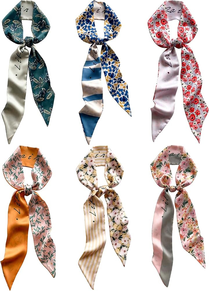 TEBIEKOY 6Pcs Hair Scarf for Women, Satin Purse Scarf Multifunctional Bag Scarves Fashion Scarves | Amazon (US)