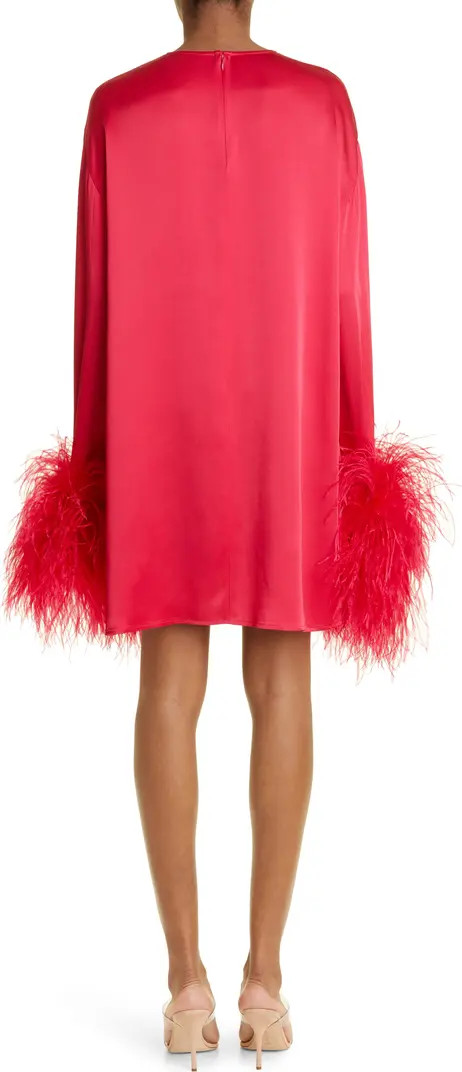 LAPOINTE Ostrich Feather Trim Long Sleeve Crepe Shift Dress | Nordstrom | Nordstrom