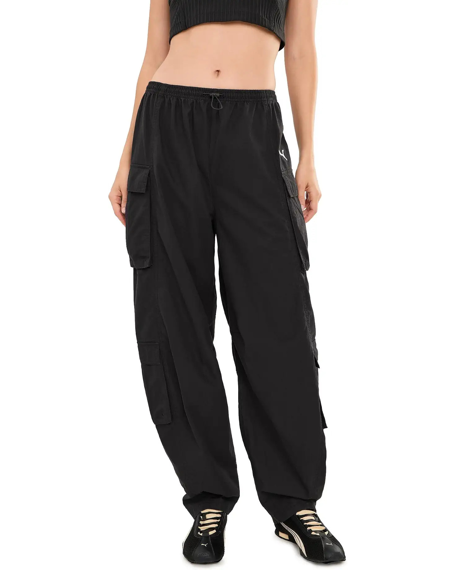 Women's PUMA Essentials Relaxed Barrel Ripstop Cargo Slouchy Pants | Zappos.com