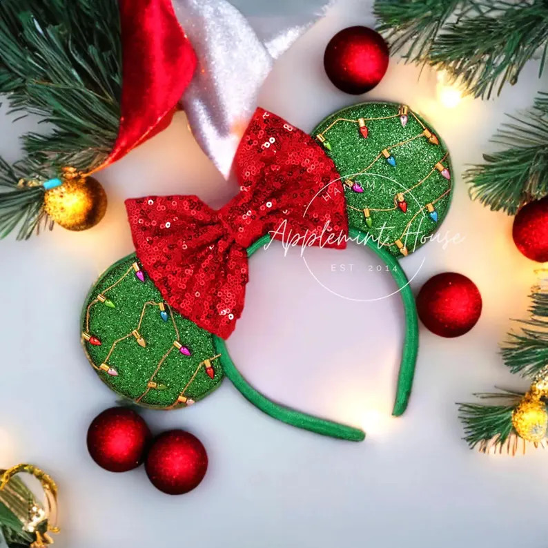 Christmas Lights Ball Mickey Ears, Christmas Minnie ears, Red and Green Holiday Ears for Adults &... | Etsy (Global)