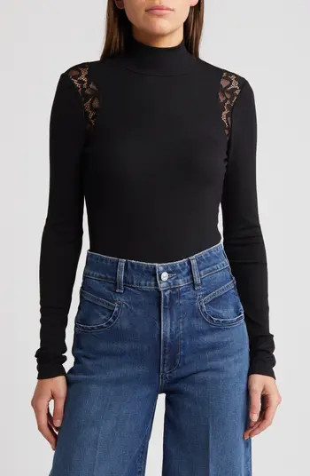 PAIGE Astora Lace Detail Rib Mock Neck Top | Nordstrom | Nordstrom