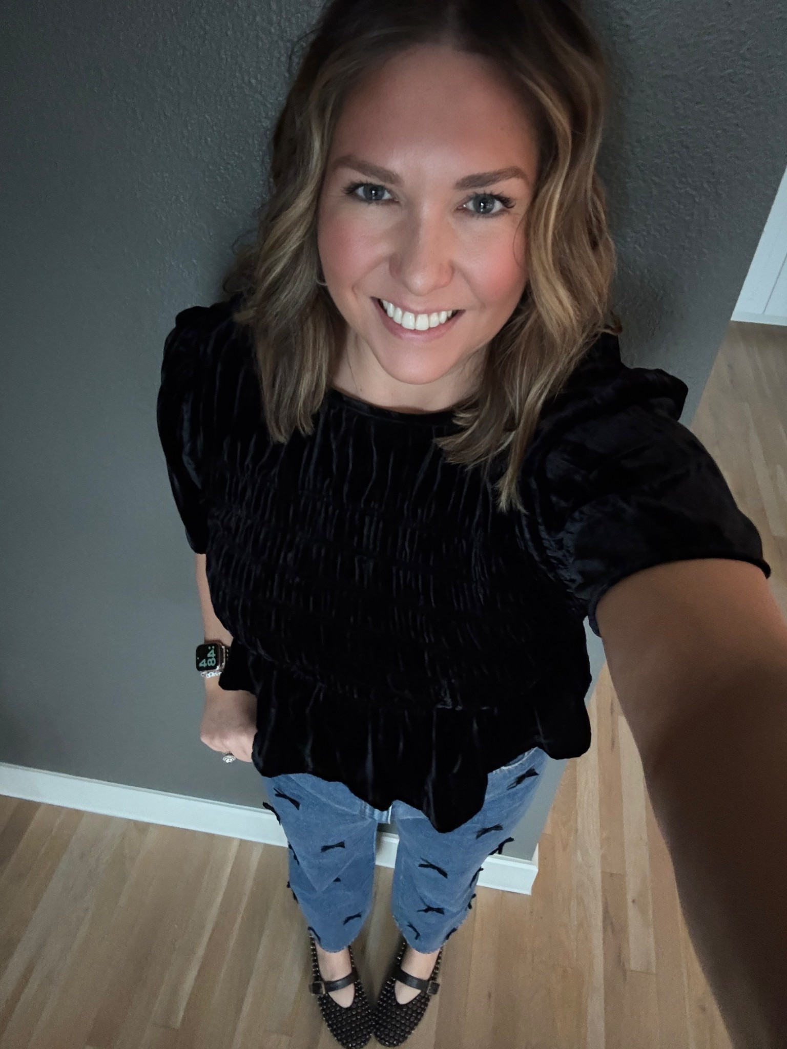 We went to the Pentatonix concert last night and it was so much fun! They sound even better in person and it was such a great way to start Christmas week. I love a holiday look and these bow jeans are just so much fun! I paired the velvet bows with a velvet shirt and a fun jeweled flat for some sparkle!

#LTKFindsUnder100 #LTKSaleAlert #LTKHoliday