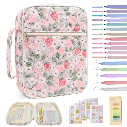 Bible Cover Case for Women Large Bible Cover with Durable Handle Quilted Bible Carrying Case for Girls Bible Study Supplies Accessories (Strawberry Garden, Strawberry Garden) | Amazon (US)