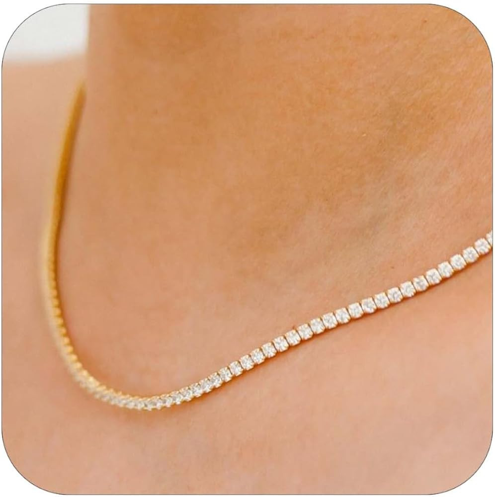 Tennis Necklace for Women 14K Gold/Silver Plated Diamond Choker Necklace Dainty Cubic Zirconia Di... | Amazon (US)