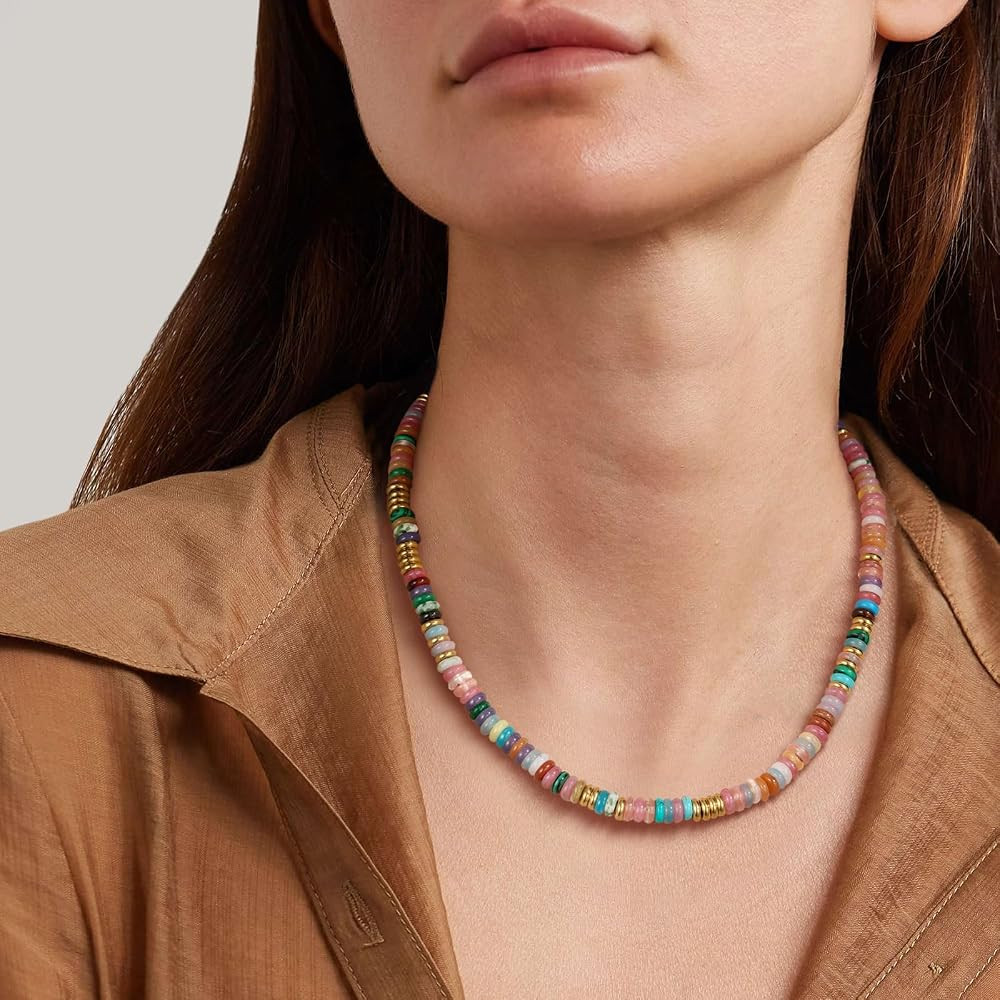KissYan Boho Beaded Choker Necklace for Women, Gemstone Choker Natural Stone Freshwater Pearl Sur... | Amazon (US)