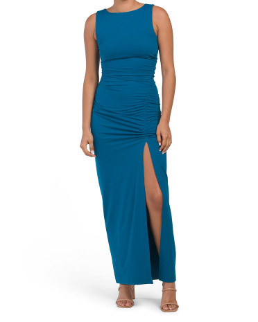 Made In Usa Sleeveless Gathered Slit Maxi Dress | TJ Maxx